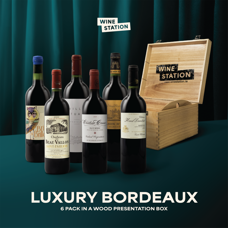 Luxury Bordeaux 6-Pack IN BOUTIQUE WINE STATION WOODEN BOX